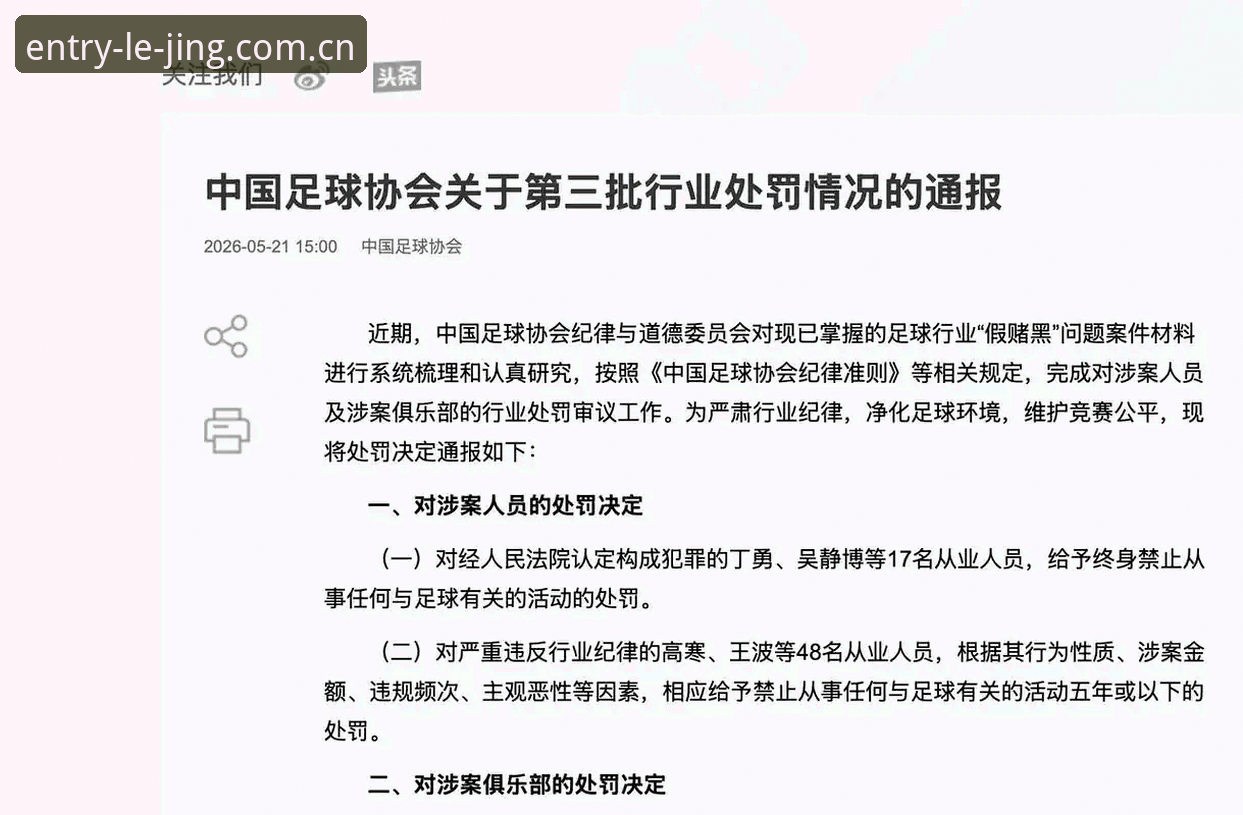 中国足协第三批禁足名单最新动态：65人受罚，终身禁足17人，行业乱象再引震动